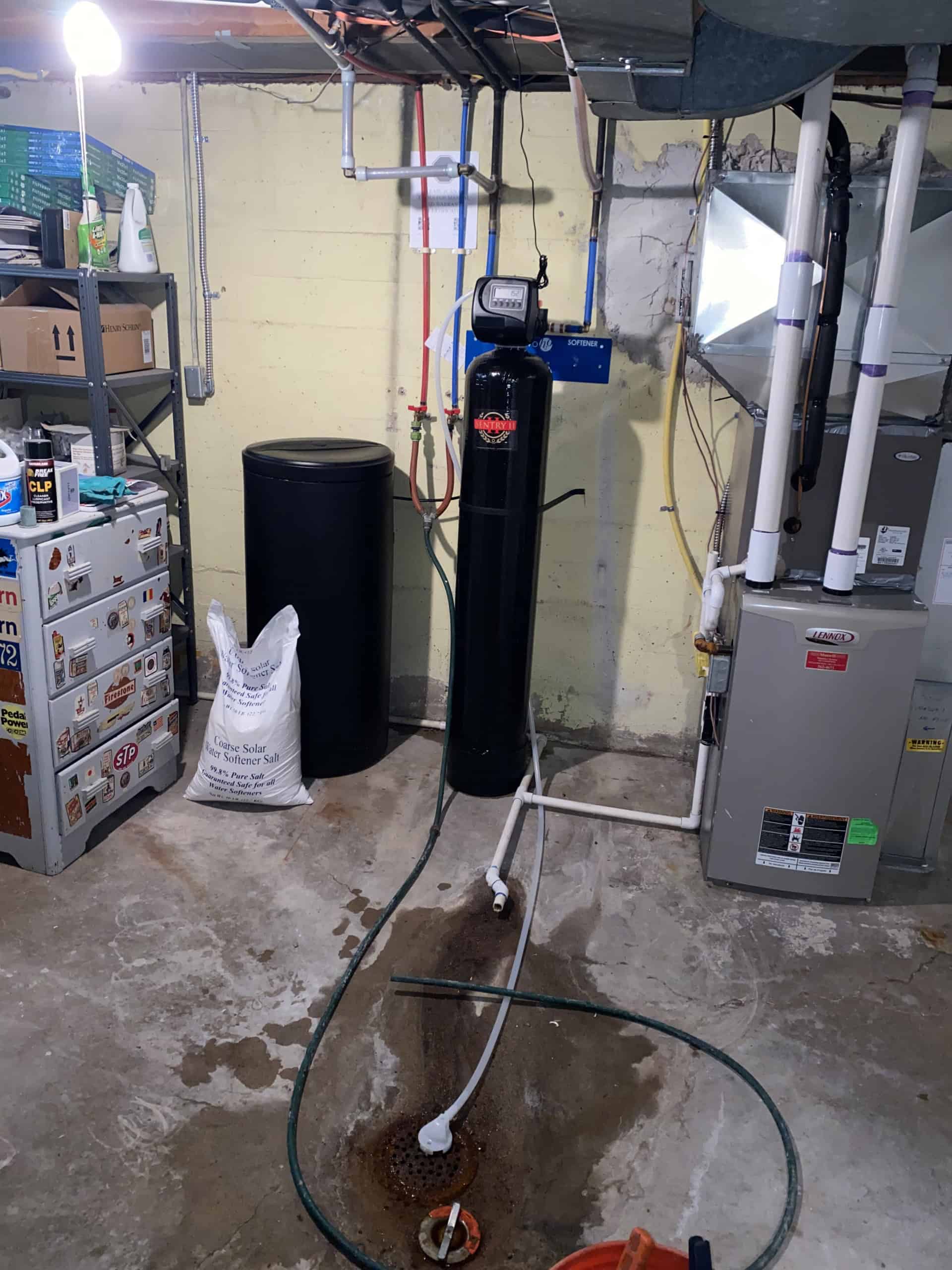 Basement softener black resin tank brine tank and salt bag